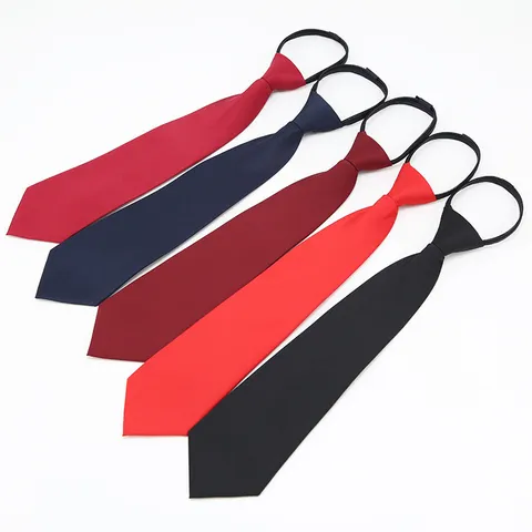 Men S Business Formal Zipper Necktie Solid Color Polyester Silk Wedding Groom Party Neck Tie Fashion Accessories