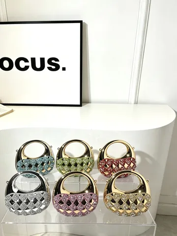 Luxus Acryl Abendtasche Damen Strass Muschel Umhängetasche Metallring Griff Party Schultertasche Kleine Box Clutch