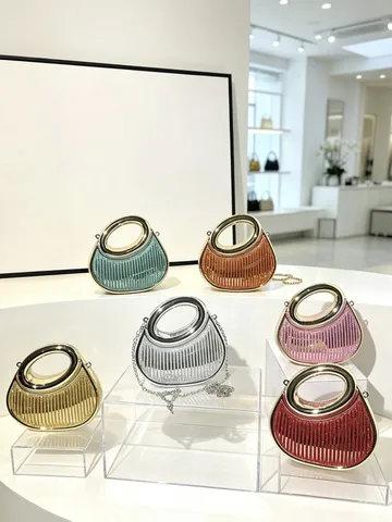 Damen Acryl Muschel Abendtasche Strass Clutch Handtasche Mit Rundem Metallgriff Kette Schultertasche Für Party Hochzeit