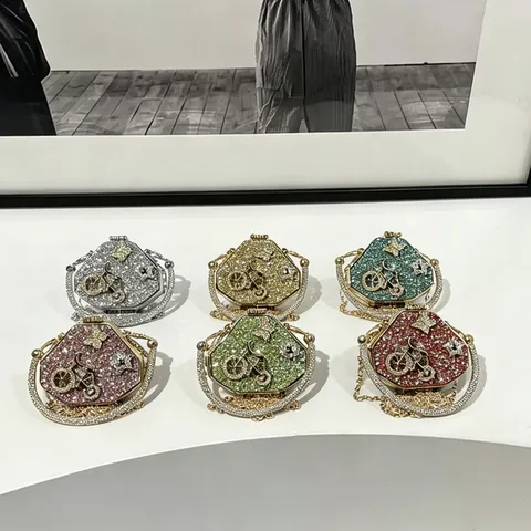 Acrylic Rhinestone Evening Bag For Women Mini Hard Shell Clutch Purse Wedding Party Dress Handbag With Chain