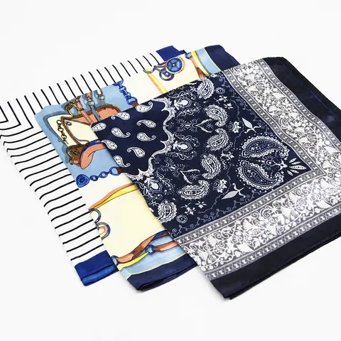 Écharpe Carrée en Satin de Moda pour Femmes Élégant Foulard Imprimé Paisley Géométrique