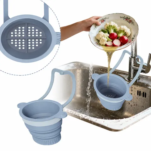 Collapsible Silicone Colander Foldable Kitchen Sink Strainer Vegetable Fruit Draining Basket Portable Kitchen Organizer