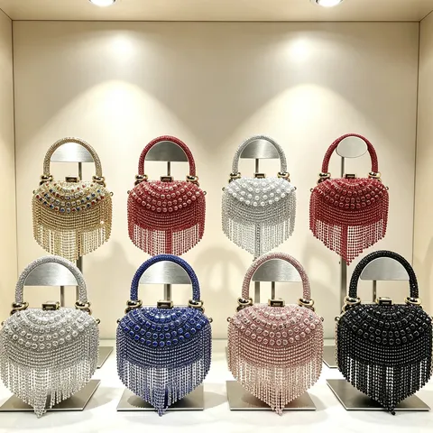 Luxus Strass Fransen Abendtasche Für Damen Metallkettenriemen Clutch Handtasche Funkelnde Künstliche Perle Hochzeit Party Box Tasche