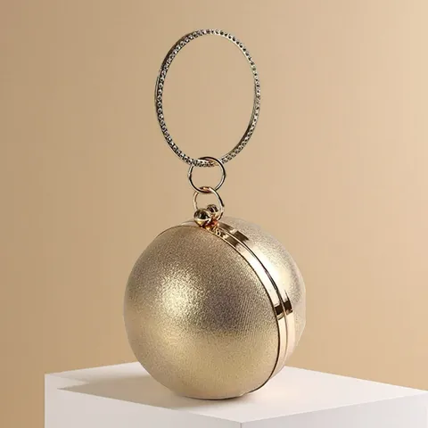 Luxury Spherical Evening Bag For Women Rhinestone Round Handle Metallic PU Leather Handbag Fashion Crossbody Shoulder Bag For Banquet Party