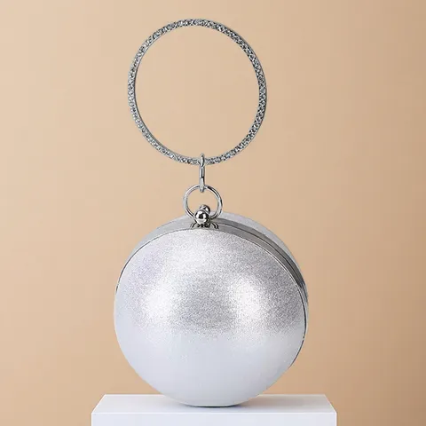 Luxury Spherical Evening Bag For Women Rhinestone Round Handle Metallic PU Leather Handbag Fashion Crossbody Shoulder Bag For Banquet Party
