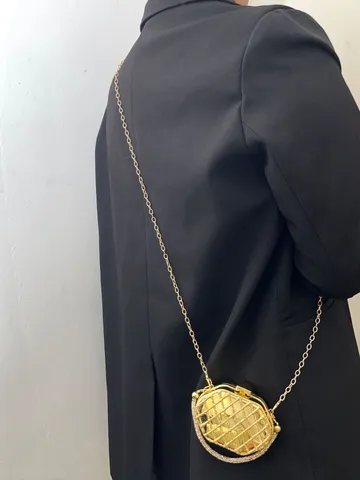 Hochwertige Geometrische Spiegel-Abendtasche Mit Strassgriff Modische Runde Clutch Metallkette Handtasche Für Damen Party Geschenk