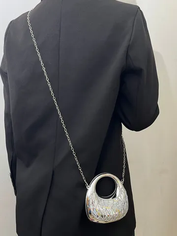 Damen Acryl Rautengitter Mond Tasche Helle Oberfläche Abend Clutch Metallkette Schulter Umhängetasche Elegante Handtasche
