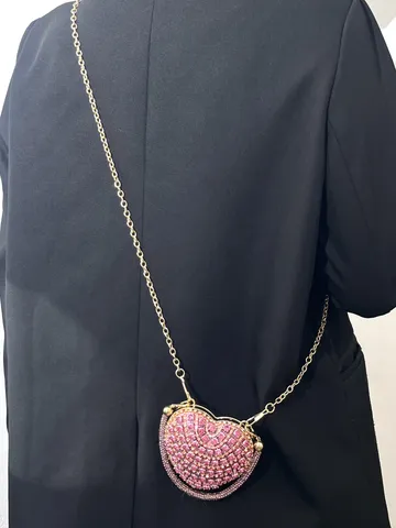 Mode Mini Herzform Abendtasche Voll Strassbesatz Umhängetasche Für Damen Legierung Metallkette Bankett Party Clutch