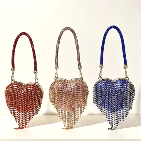 Mode Strass Herzform Abendtasche Für Damen Mini Quaste Clutch Mit Kette Elegante Bankett Party Handtasche