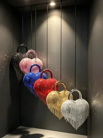 Mode Strass Glands Sac de Soirée Forme de Cœur Acrylique Sac Bandoulière Femme Fête