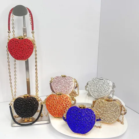 Luxus Strass Apfel Herzform Mini Clutch Tasche Elegante Damen Abendtasche Mit Metallkette Schultergurt Für Bankett Hochzeit Party