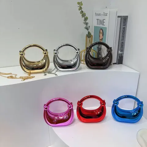 Mini Acryl Muschel Handtasche Für Damen Kinder Mode Metallischer Ring Griff Umhängetasche Kleine Lippen Tasche Mit Kette Schultergurt
