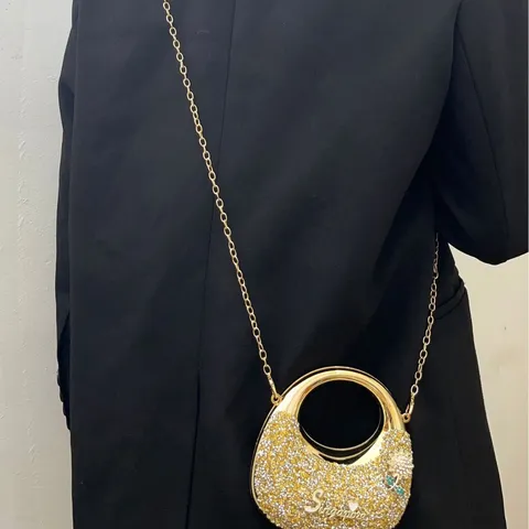 Luxus Strass Abendtasche Damen Glänzend Acryl Achseltasche Metall Ring Griff Kette Schulter Umhängetasche Für Party