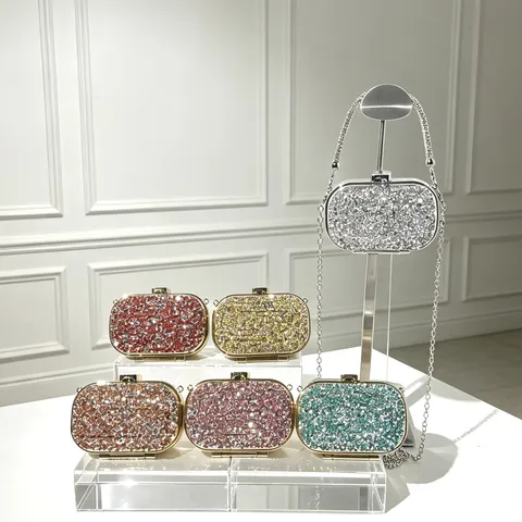 Borsa da Sera in Acrilico Donna Strass Pochette Borsetta Paillettes Lucide Tracolla Moda Banchetto Festa Borsa