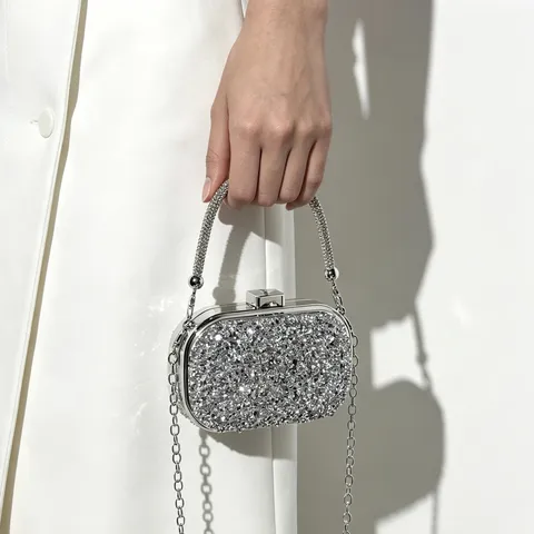 Borsa da Sera in Acrilico Donna Strass Pochette Borsetta Paillettes Lucide Tracolla Moda Banchetto Festa Borsa
