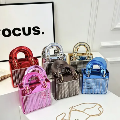 Borsa da Sera in Acrilico per Donna Mini Borsa con Strass Vintage Party Clutch Borse Moda Borsa a Manico Superiore