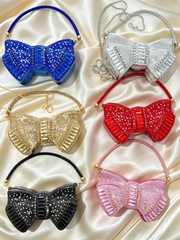 Retro Acrylic Rhinestone Bowknot Evening Bag Women Luxury Crystal Crossbody Clutches Party Wedding Handbag