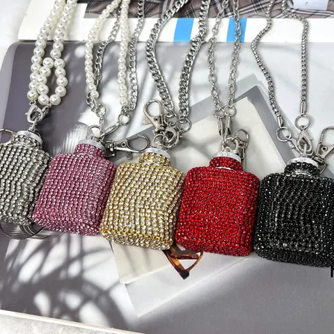 Borsa a Tracolla Mini in Strass a Fiaschetta per Donna Catena di Perle Artificiali Ciondolo Portachiavi Piccola Borsa da Sera