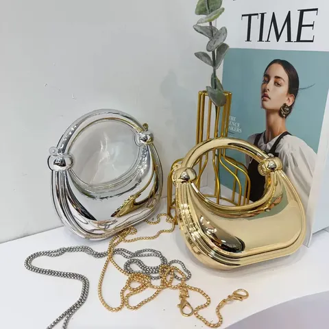 Mini Acryl Muschel Handtasche Für Damen Kinder Mode Metallischer Ring Griff Umhängetasche Kleine Lippen Tasche Mit Kette Schultergurt