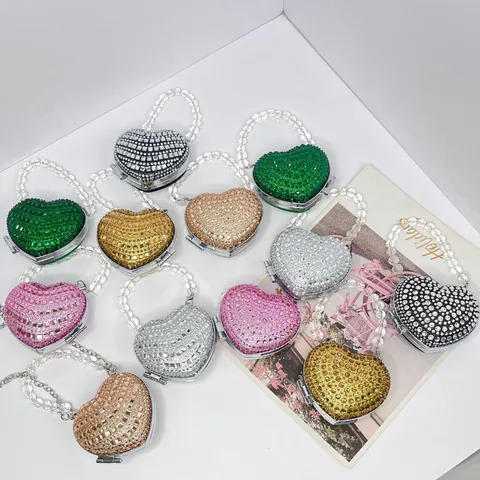 Luxus Strass Besetzt Herzförmig Mini Umhängetasche Für Damen Acryl Metall Box Abend Handtasche Perlengriff Kette Schultertasche