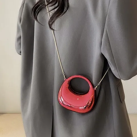 Metallische Acryl Hartschale Maultaschen Umhängetasche Für Damen Mini Hohlgriff Handtasche Abend Party Clutch Mit Kettenriemen