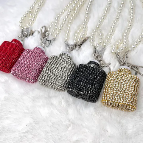 Borsa a Tracolla Mini in Strass a Fiaschetta per Donna Catena di Perle Artificiali Ciondolo Portachiavi Piccola Borsa da Sera
