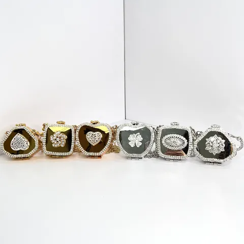Borsa a Tracolla Personalizzata con Catena di Strass Borsa con Specchio da Trucco in Guscio Duro Acrilico per Donna