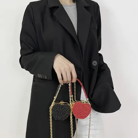 Luxus Strass Apfel Herzform Mini Clutch Tasche Elegante Damen Abendtasche Mit Metallkette Schultergurt Für Bankett Hochzeit Party