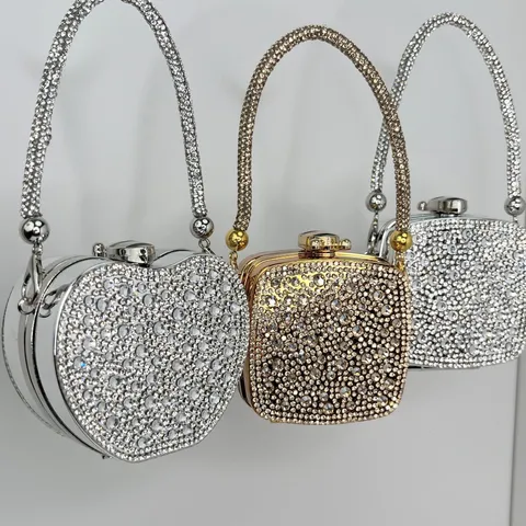 Mini Acryl Doppelseitige Strass Abend Clutch Geometrische Box Umhängetasche Mit Metallkette Für Damen Party