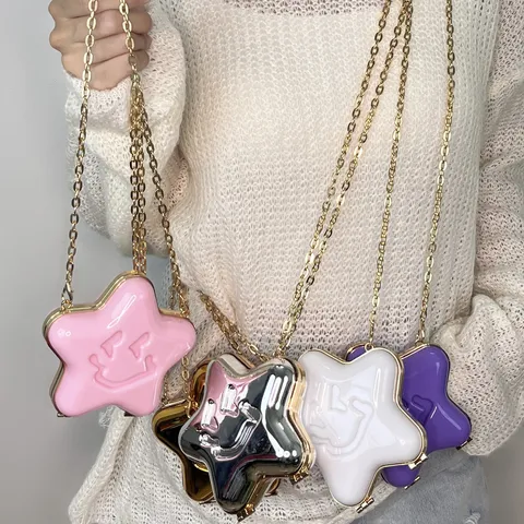 Süße Cartoon Stern Smiley Gesicht Acryl Umhängetasche Für Damen Kinder Süße Perlenkette Schulter Box Tasche Mode Mini Handtasche