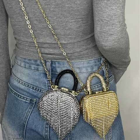 Damen Voll Strass Quaste Abendtasche Mini PVC Eingelegte Strass Clutch Crossbody Kettenhandtasche Für Party Bankett Hochzeit