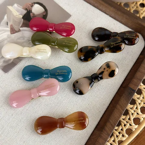 Französischer Stil Acetat Schleife Haarspange Goldetikett Kleine Entenschnabel Clip Süße Koreanische Haaraccessoires Damen