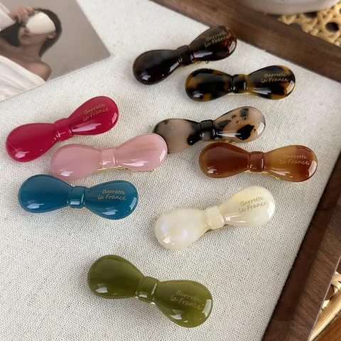Französischer Stil Acetat Schleife Haarspange Goldetikett Kleine Entenschnabel Clip Süße Koreanische Haaraccessoires Damen