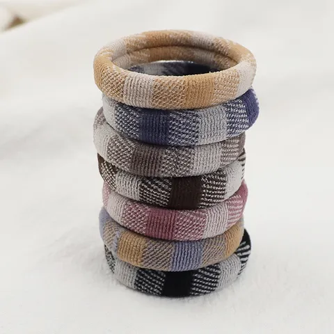 Women Plaid Checkered Elastic Hair Ties Minimalist Towel Loop Scrunchies Seamless Thick Hair Bands Daily Accessories