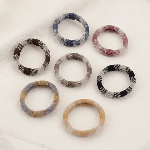 Women Plaid Checkered Elastic Hair Ties Minimalist Towel Loop Scrunchies Seamless Thick Hair Bands Daily Accessories