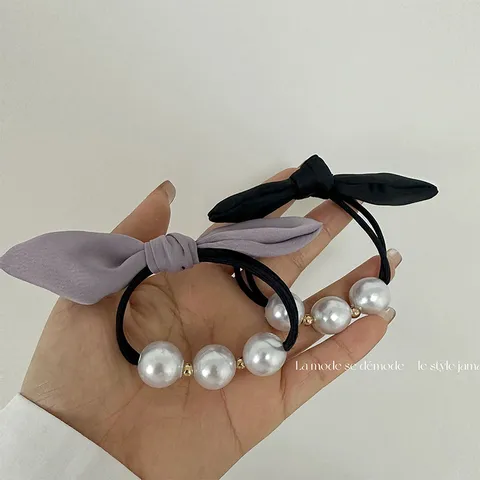 Élastique à Cheveux Élégant avec Nœud Papillon pour Femmes Haute Élasticité Perle Artificielle Accessoires de Mode pour Filles