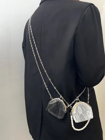 Borsa a Tracolla Stile Cinese Vintage In Plastica Con Pizzo E Chiusura A Scatto Mini Portamonete Con Catena Di Perle Per Donna