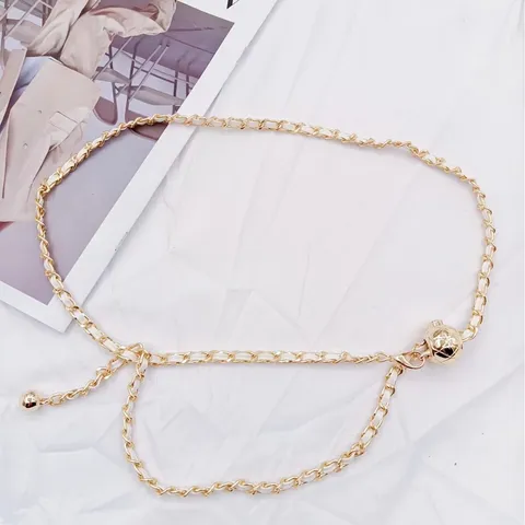 Fashionable Women Metal Woven Leather Waist Chain Belt Ins Style Adjustable Ball Pendant Elegant Trendy Body Chain Ladies Accessory