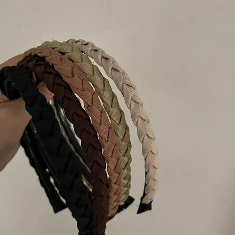 Women Elegant Coffee Woven Headband Thin Anti-Slip Hair Hoop With Teeth Korean Style Fabric Wrapped Plastic Hairband Gift