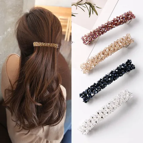 Accessoires de Cheveux Style Coréen Quatre Rangées Tissées en Cristal Pince à Ressort pour Femme Pince Latérale en Strass Étincelant Épingle à Cheveux Douce Élégante