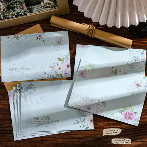 Sobres de Lenguaje de Flores Botánicas Retro Artístico Papel de Pulpa de Madera Juego de Papelería para Estudiantes Carta