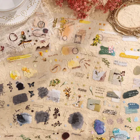 Adesivi PET PVC Botanico Floreale Confezione Retro Scrapbooking Decalcomanie per Diario Fai-da-te Arti Artigianato Decorativo Fiori Piante