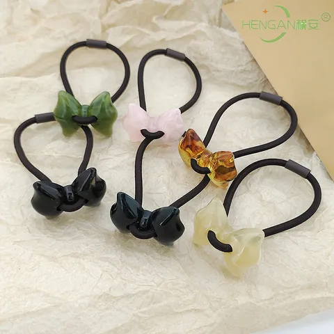 Cute Resin Bowknot Hair Ties Ink Pattern Sweet Girls Elastic Hair Bands Minimalist Ponytail Holder Plastic Headwear Jewelry