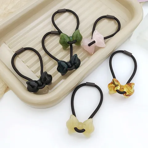 Cute Resin Bowknot Hair Ties Ink Pattern Sweet Girls Elastic Hair Bands Minimalist Ponytail Holder Plastic Headwear Jewelry