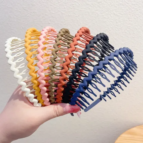 Women Korean Wave Non-slip Hairband With Teeth Plastic Matte Solid Color Headband Fashion Hair Styling Tool Accessories