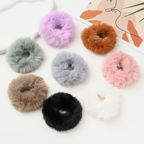 Autumn Winter Minimalist Plush Hair Ties Soft Faux Fur Scrunchies High Elasticity Candy Color Hair Bands Elegant Headwear For Women Daily Commute Accessories