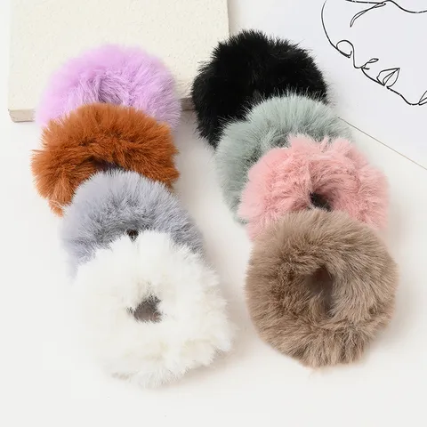 Autumn Winter Minimalist Plush Hair Ties Soft Faux Fur Scrunchies High Elasticity Candy Color Hair Bands Elegant Headwear For Women Daily Commute Accessories