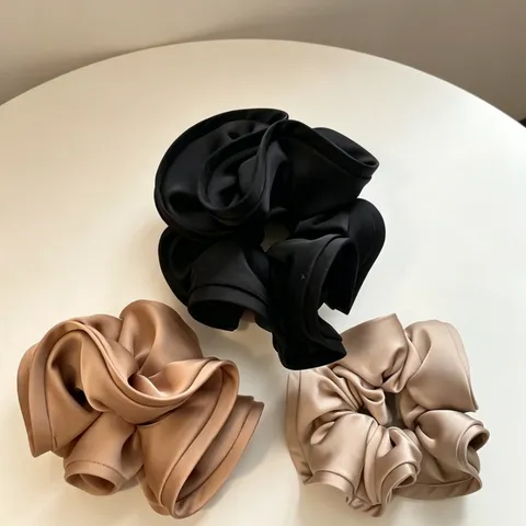 Dames Grote Satijn Houtoor Rand Scrunchie Elegant Effen Kleur Haarelastiek Hoge Elasticiteit Paardenstaart Houder Koreaanse Stijl Haaraccessoires