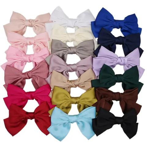 Grote Satijnen Strik Haarclip Voor Vrouwen Elegant Effen Kleur Veerclip Baret Minimalistisch Handgemaakte Haaraccessoires