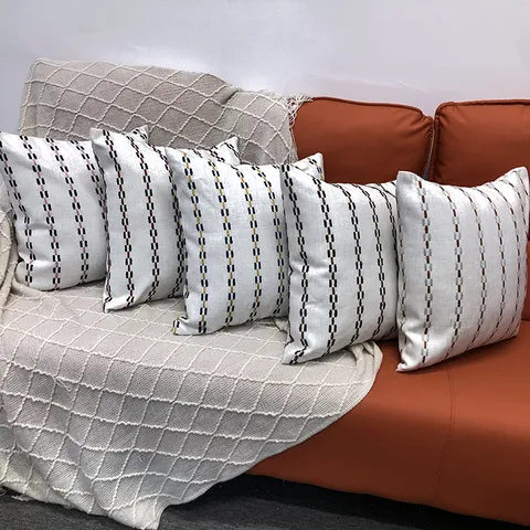 Housse de Coussin Décorative Moderne Minimaliste en Polyester Housse de Coussin Rayée pour Canapé Lit Décoration de Salon